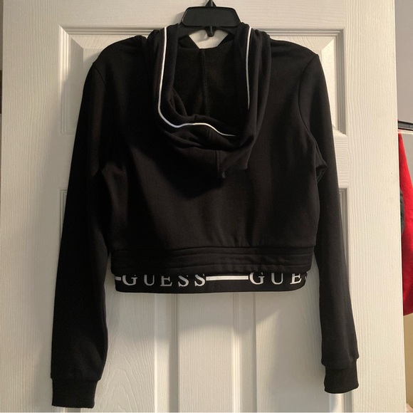 GUESS Black Cropped Hoodie with White Accents - Picture 3 of 5